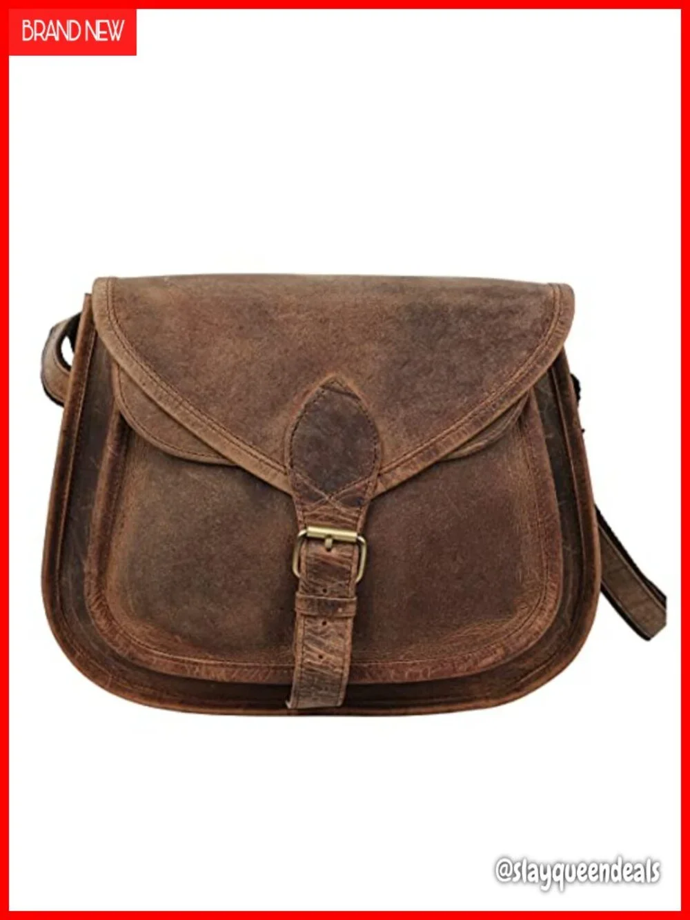 Full Grain Leather Crossbody Satchel Handbag w/ Multiple Pockets Shoulder Tote